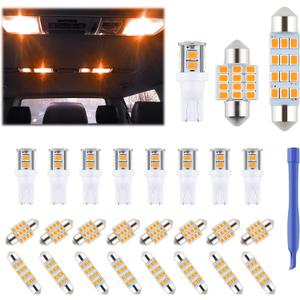 iFunyLED 24 Pieces Dome Light LED Car Interior Bulb Kit Set 194 T10 DE3175 578 31mm 42mm Bulbs Interior Replacement Lights for Car Map License Plate Door Side Marker Cornering Trunk Light - Amber