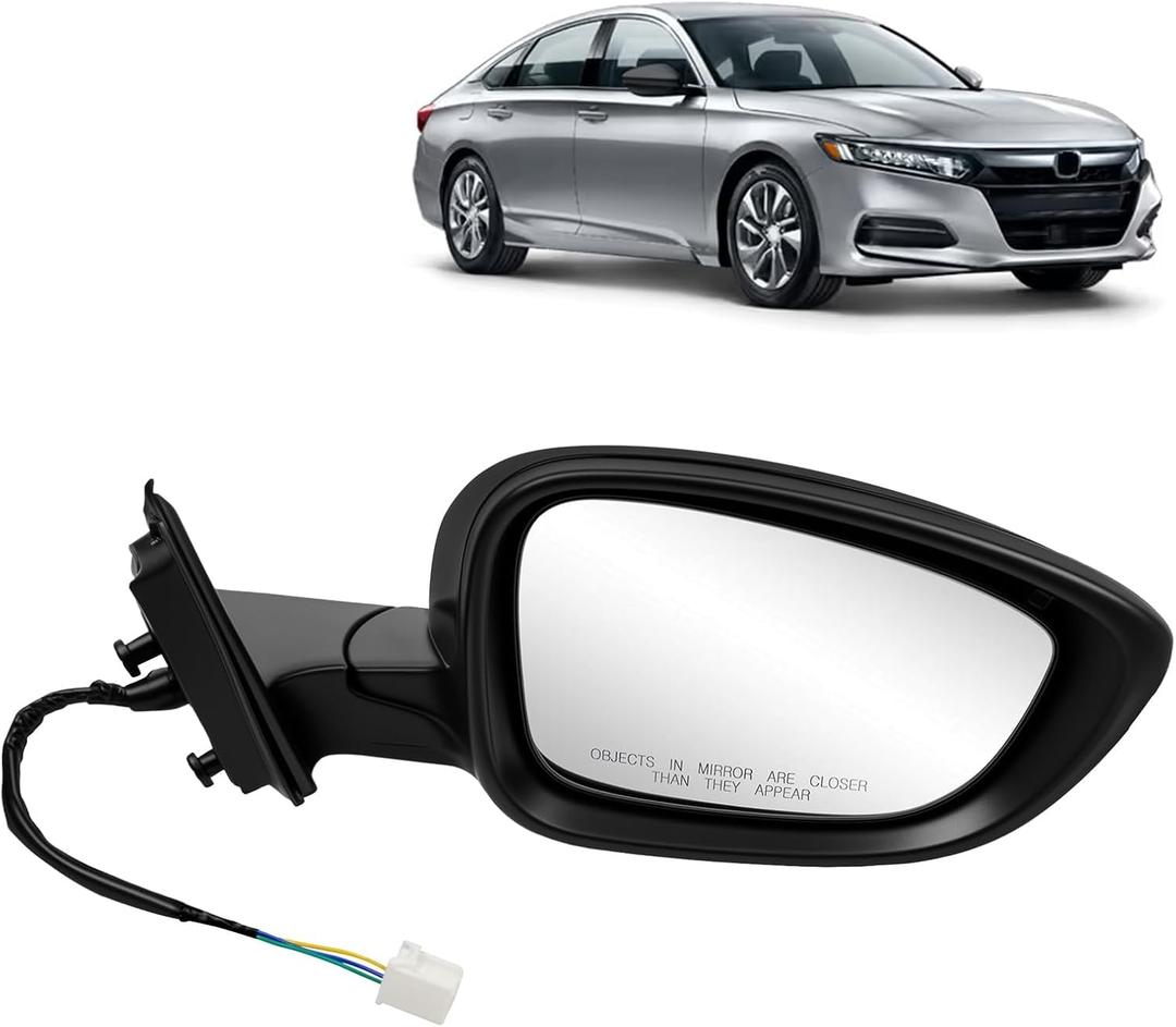 Right Side Door Mirror Compatible with Honda Accord EXL Hybird Touring 2018-2022 3-Pins Black Replace HO1321328 76208-TVA-A02
