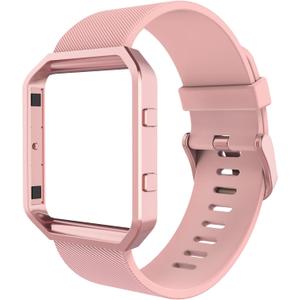 Simpeak Sport Band Compatible with Fitbit Blaze Smartwatch Sport Fitness, Silicone Wrist Band with Meatl Frame Replacement for Fitbit Blaze Men Women, Small, Pink Band+Rose Pink Frame