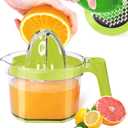Lemon Squeezer, ChefVille Multifunctional Citrus Hand Juicer, Lemon Lime Squeezer with Detachable Comfortable Grip Handle, 16.9oz Capacity Orange Juicer with Built-in Measuring Cup and Grater (GREEN)