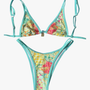 MakeMeChic Women's Triangle Thong Bikini Sets High Cut Swimsuit Bathing Suit Swimwear Size Small
