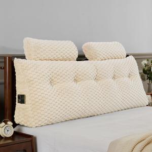 Wedge Headboard Pillow - Bed Wedge Pillow for Headboard Triangular Headboard Pillow with Neck Roll Pillow-Large Bolster Pillow for Sitting in Bed Backrest Positioning Support (Beige,54x8x20 Inches) (Full)