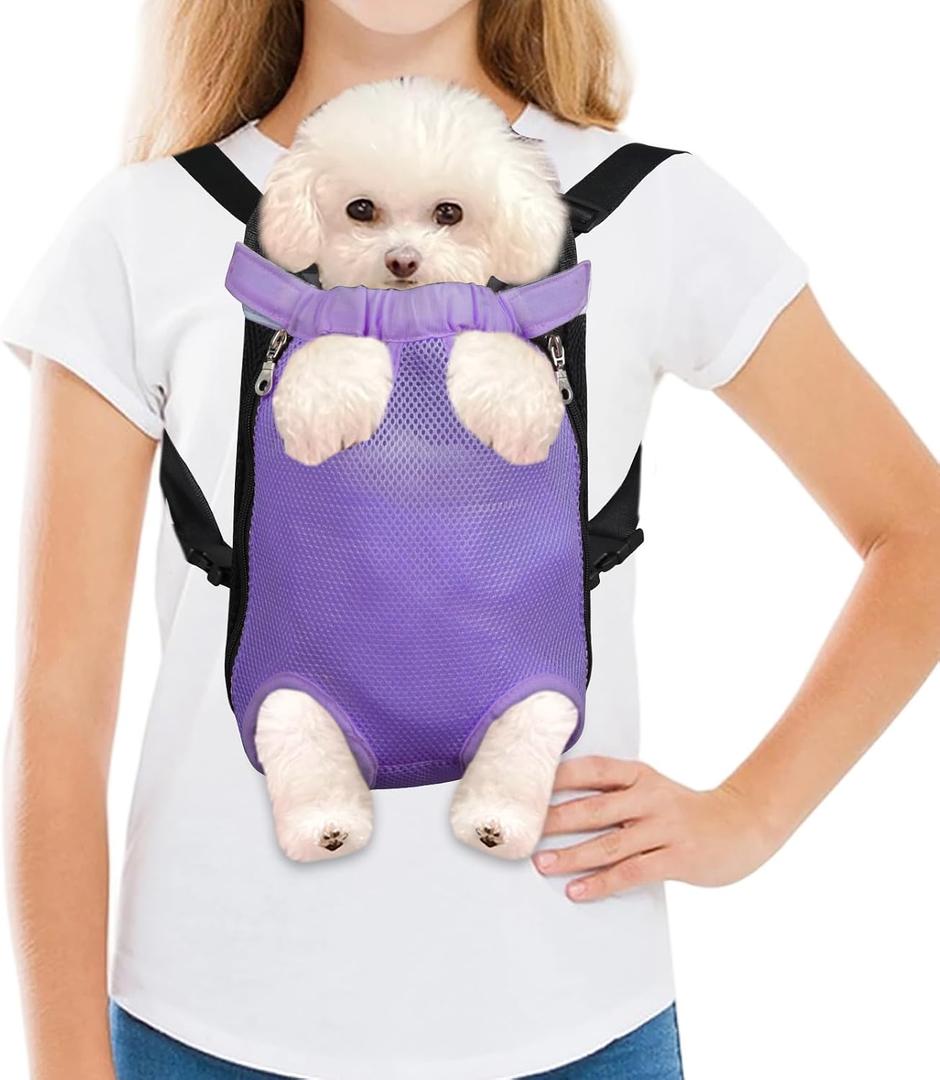 FEimaX Dog Carrier Backpack Pet Legs Out Front Cat Travel Bag, Adjustable Puppy Backpacks Carriers Hands-Free for Small Dogs Cats Hiking Traveling Camping Daily Walking, Small, Purple