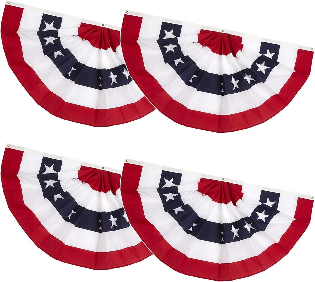 1.5x3Ft 4th of July Decorations Memorial Day American flags Bunting Flags outdoor- Half Fan Banner Pleated Patriotic flag USA Flags double-sided 4-Pack