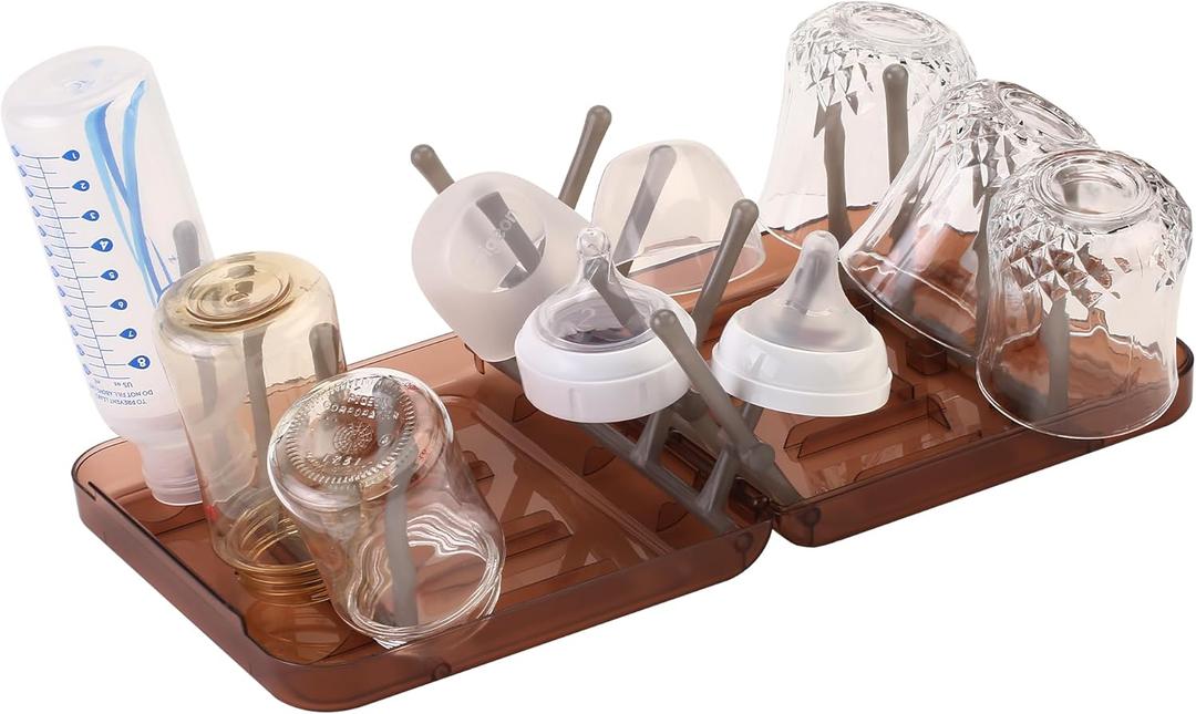 Travel Bottle Drying Rack Space Saving,Foldable Bottle Drain Rack with 16 Ribs,Portable Baby Bottle Drying Rack for Bottles,Breast Pumps and Other Feeding Accessories,Widely Used Daily Basis 