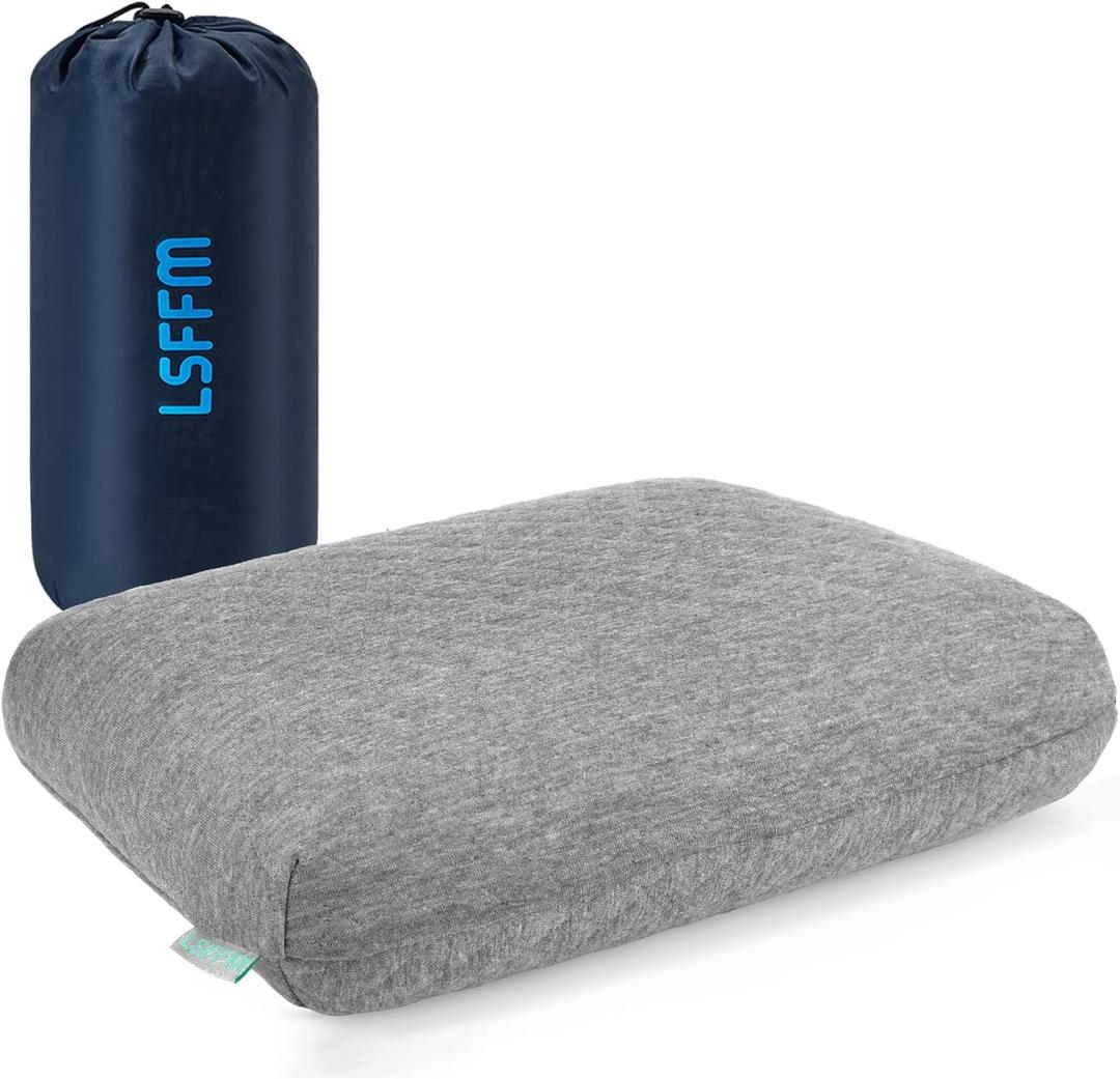 Memory Foam Travel Pillow 9.8"x15.7" Compact Camping Pillow, Stable & Supportive, Washable Double-Layer Cover with Carry Bag, for Airplane Car Hiking (Grey)