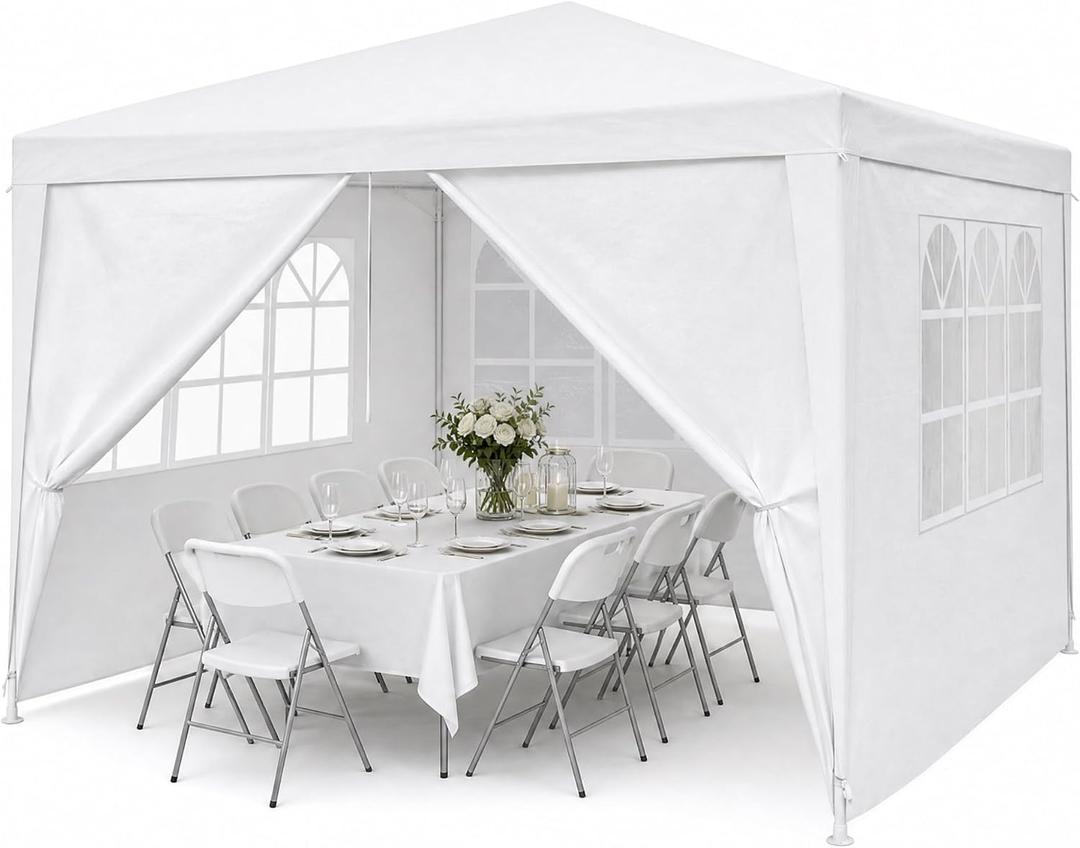 10x10 FT Outdoor Canopy Party Tent with Sidewalls and Door, White