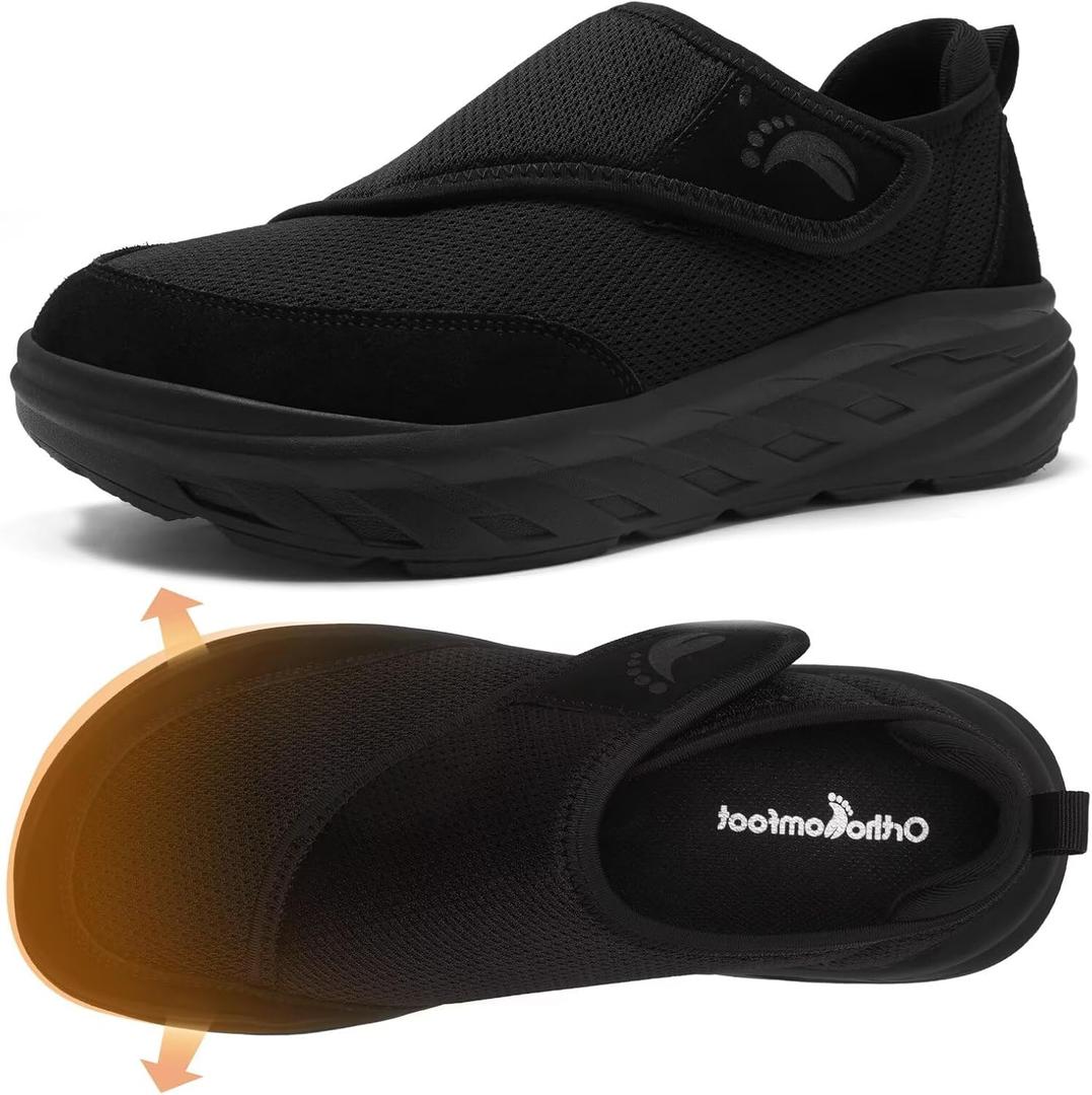 Women's Orthopedic Diabetic Wide Walking Shoes: Comfortable Arch Support Plantar Fasciitis Orthotic Slip On Loafers, Casual Hammer Toes Flat Feet Bunions Adjustable Shoes for Foot Heel and Pain Relief (K1-black) 40