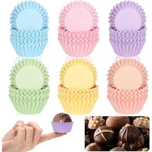 Whaline 600Pcs Pastel Mini Cupcake Liners Colorful Baking Cups Pink Blue Purple Yellow Orange Green Muffin Cupcake Wrappers for Spring Easter Birthday Wedding Bride Baby Shower Party Supplies
