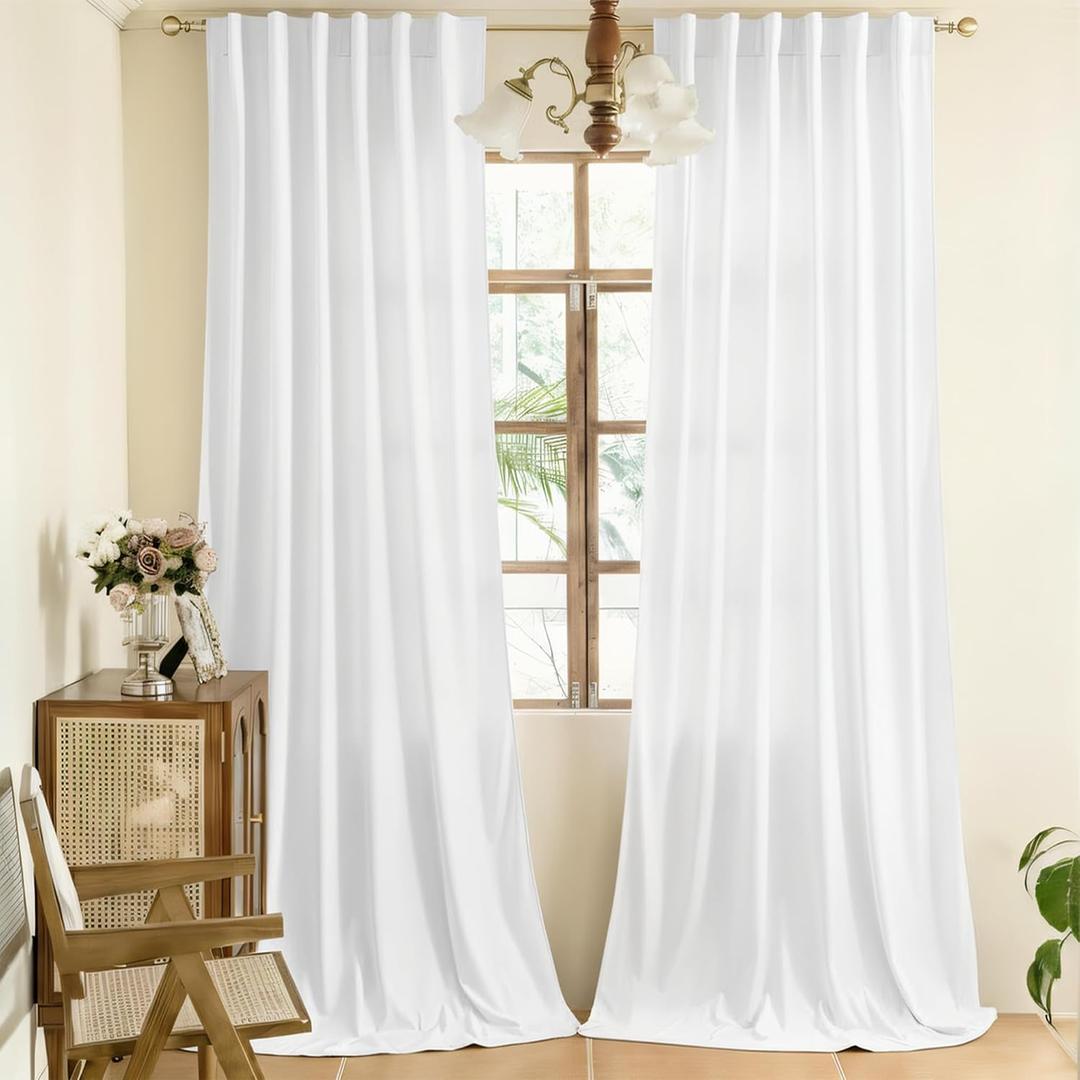 YOFUN 96 inches 2 Panels, White Room Darkening Luxury Velvet Curtains Thermal Insulated Heat Block Soundproof Window Panels Soft Drapes for Bedroom Living Room, Rod Pocket & Back Tab, W52 x L96