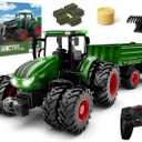Remote Control Tractor Toy with Trailer | Metal Front & Front Loader Farm Vehicle Set with Lights & 8-Wheel Design, RC Tractor Truck for Boys & Girls Ages 3-9, Fun Farm Toy Gift for Toddlers & Kids (Green)