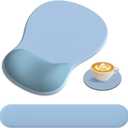 Mouse Pad and Keyboard Wrist Rest, 3-in-1 Memory Foam Ergonomic Wrist Rest for Computer Keyboard, Mousepad Set with Non-Slip PU Base for Pain Relief, Gaming, Home, Office (Air Blue)