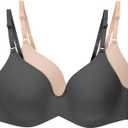 Hanes Women's Invisible Look Underwire Adjustable T-Shirt Bra (2 Pack) (40C)(Color: Black/Soft Taupe)