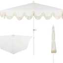 JONATHAN Y Half Umbrella UMB1201K Beverly 9 ft. Designer Classic Scalloped Fringe Market Patio with Crank, Tilt Button and UV Protection in Cream/White, White Pole