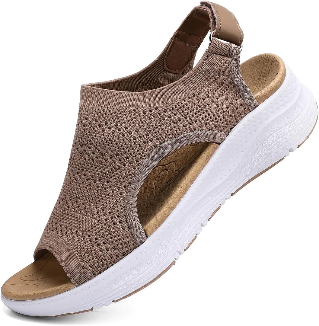 Women Arch Support Orthotic Walking Sandals Open Toe Adjustable Ankle Strap, EU 40