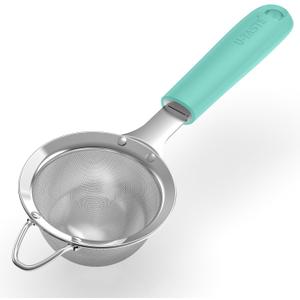 U-Taste Small Fine Mesh Strainer: 18/8 Stainless Steel 3.35in 30 Mesh Kitchen Food Sieve with Sturdy Riveted Silicone Handle, Heavy Duty Deep Handheld Metal Colander for Tea, Juice (Aqua Sky)
