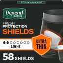 Depend Shields Incontinence Pads for Men, Light Absorbency, 58 Count 