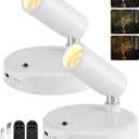 EZVALO Spot Lights Indoor, 5500mAh Rechargeable Picture Lights with Remote, Wireless Mini Art Accent Spotlights with Timer & Dimmable, 3-CCT, Uplights Indoor for Plants, Display (2-Pack-White)