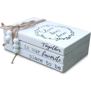 LIVDUCOT Decorative Books for Home Coffee Table Decor, Faux Books for Decoration, Modern Farmhouse White Wood Book Stack Decor for Shelf, Together is Our Favorite Place to Be Sign 7x5.5x2.5