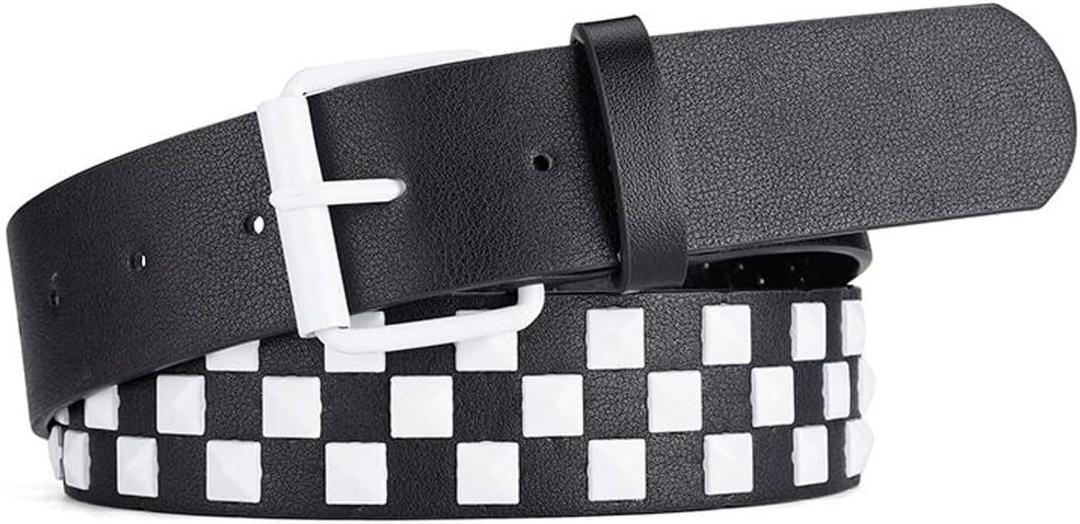 Jdlsppl Women's Faux Leather Belt Punk Rock Pyramid Stud Goth Style Spiked Casual Fashion Thick Gothic Studded Belts (White)