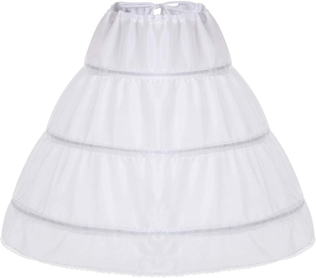 Girls Petticoat Underskirt with 3 Hoops Full Slip Crinoline Skirt (White)