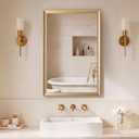 Gold Bathroom Mirrors for Over Sink 24x36 Inch, Brushed Gold Rectangle Vanity Mirror for Bedroom, Entryway, Living Room, Aluminum Alloy Framed, Inner Curved Wide Edge, Anti-Rust