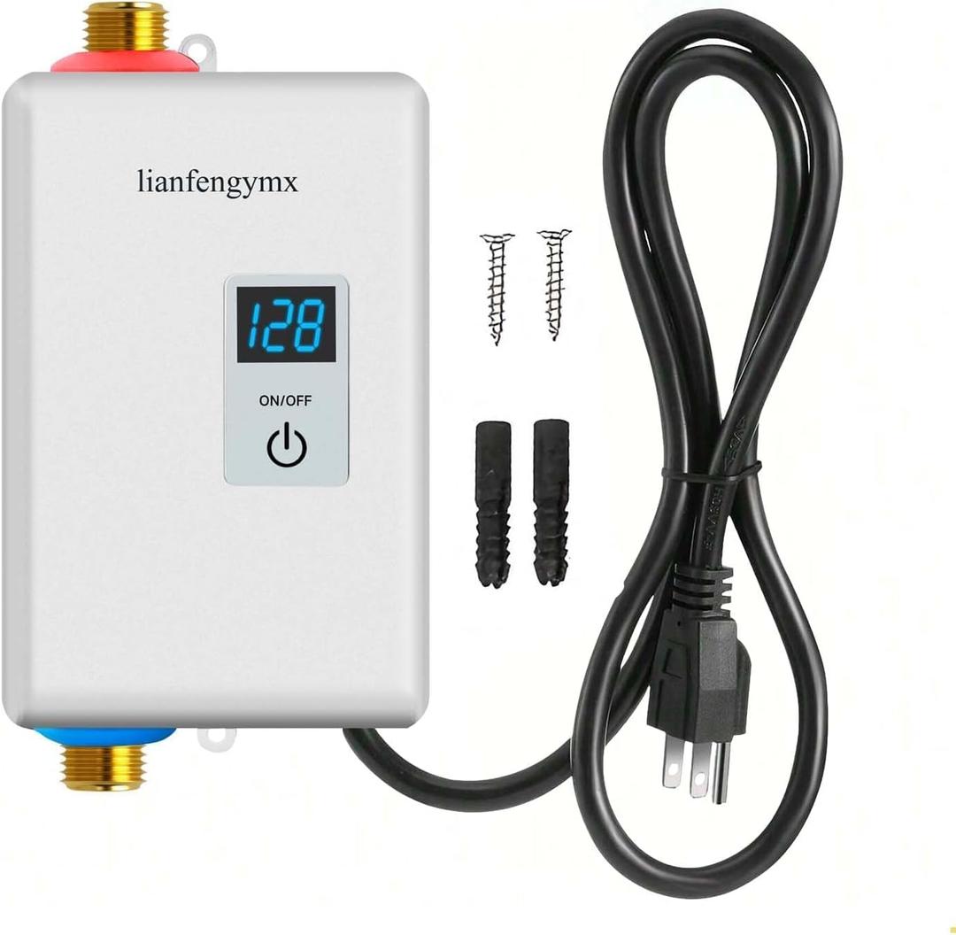 3000W Tankless Water Heater 110V, Digital Display White, Instant Hot Water for Kitchen Bathroom RV, Vertical Mount with 304 Stainless Steel,(Use in Environments Above 0C/32F)