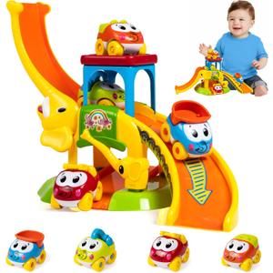 Marstone Toddler Toys for 1 2 Year Old Boys and Girls Gifts: Educational Elephant Slide with 4 Animal Cars Toys for Baby 12-18 Months, First Birthday Present Learning Push Truck Track Ages 1-2