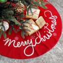 36 Inch Christmas Tree Skirt Red Small Plush Xmas Tree Mat with Merry Christmas Patterns Soft Thick Holiday Decor for Home Party