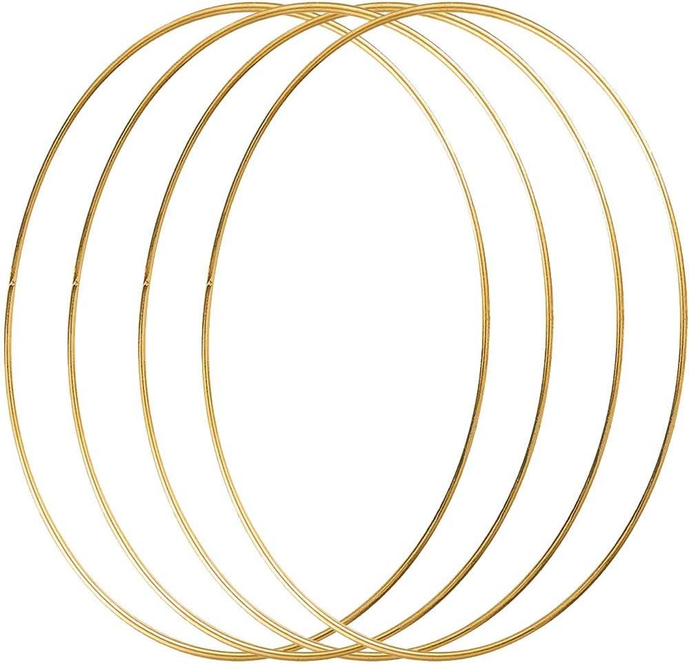 HOHIYA 4 Pcs 16 Inch Metal Floral Hoop Large Gold for Macrame Craft Wreath Rings Dream Catcher Wall Hanging 4mm Wire Taiwan Made HOHIYA 4 Pcs 16 Inch Metal Floral Hoop Large Gold for Macrame Craft Wreath Rings Dream Catcher Wall Hanging 4mm Wire Taiwan Made