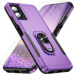 for Motorola Moto G Power 5G 2024 Case (XT2415V) [15 FT Military Grade Drop Protection] with 2X Tempered Glass Screen Protector, Heavy-Duty Shockproof Kickstand Case for Moto G Power 5G 2024 Purple