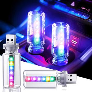 2PCS 13 in 1 USB Car Light, Plug in USB Interior Car Lights, Touch Control Mini Glass Bottle Night Lamp with 13 Modes & 7 Colors, Mini LED Bulb Night Light Ambient Lighting for Auto Bedroom Decoration (Upgarded Colorful)