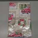 Newbridge Yuletide Christmas Tree Farm Red Barn Truck Vinyl Flannel Back Tablecloth, 70 Inch Round, Nostalgic Holiday Wipe Clean Easy Care Table Cover