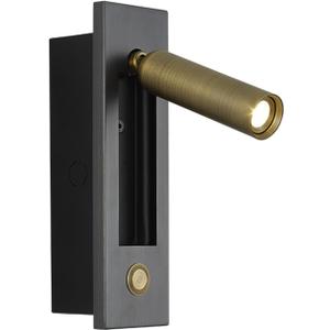 LED Bedroom Lamp Headboard Wall Light Sconce, Bedside Reading Light Recessed Push Switch Wall Lamps, Hotel Bed Side Decorative Wall Sconces Spotlight, 360 Rotatable 92 Foldable (Brass+Black)