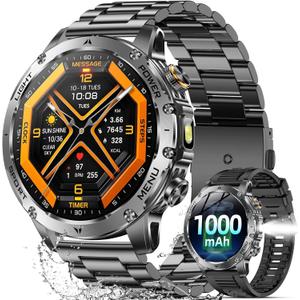 Military Smart Watches for Men, 1.7 Smartwatch with 1000 mAh Battery/2 Straps/Led Flashlight/Heart Rate/Sleep Monitor 100+ Sport Modes, Answer/Make Calls Fitness Watch for Android/iPhone