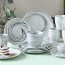 16 Piece Marble Dishes Dinnerware Sets, Marble Porcelain Dinnerware Set, Grey (4×Dinner Plates, 4×Dessert Plates, 4×Bowls, 4×Mugs, 16 Pack)