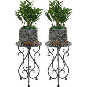 Metal Plant Stands 2 Pack, Heavy Duty Plant Pedestal 17" Tall, Single Flower Pot Holder for Indoor, Outdoor, Patio, Porch, Garden, Balcony, Black