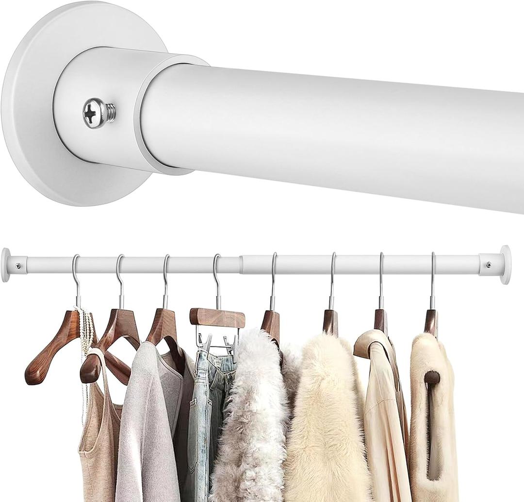 Closet Rods For Hanging Clothes, 17-28 Inch Adjustable Closet Rod, Stainless Steel Heavy Duty Closet Hanging Rod-White