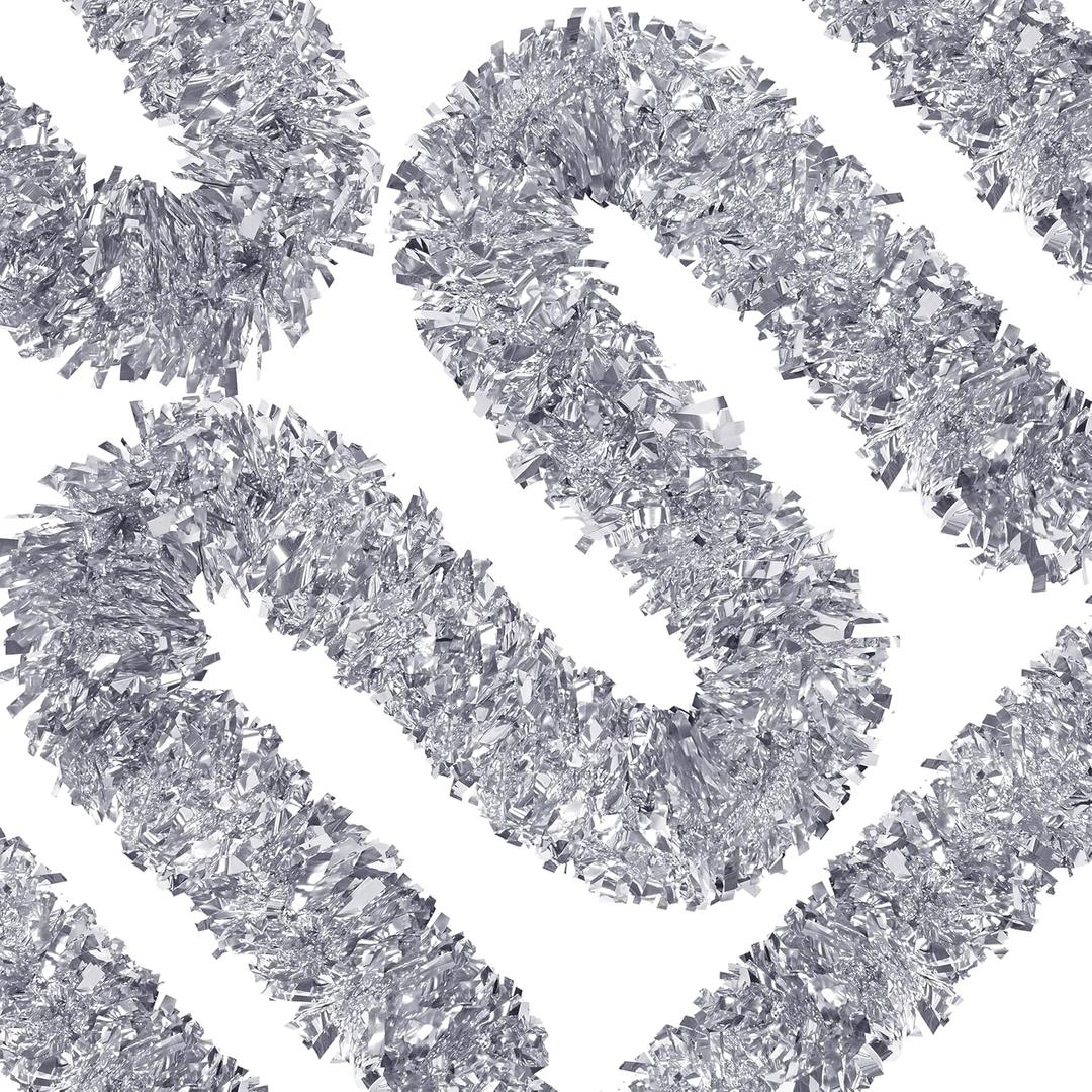 OCTERIC 66 Ft Silver Metallic Tinsel Twist Garland for Christmas, Birthday, Party Decor Indoor Outdoor Party Supplies
