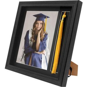 FramePro 8x10 Graduation Picture Frame with Tassel Holder - Wooden Frame with Real Glass, Wall & Tabletop Display for Grad Photo & Tassel Keepsake, Black/Black Mat