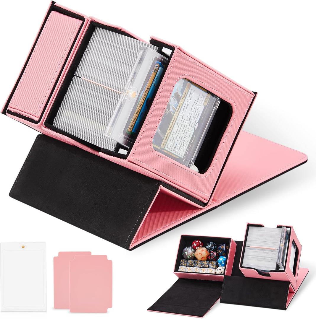 Zettokete MTG Commander Deck Box with Display Window & Dice Tray, Holds 100+ Double-sleeved Cards, Magnetic Card Holder & Dividers, Trading Card Deck Box for TCG Games, Pink & Black