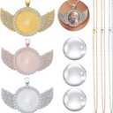 OIIKI 9pcs Rhinestone Wing Shape Bezel Pendant Trays with Round Glass Cabochons and Lobster Clasps Chains Set, Wing Rhinestone Tray for DIY Jewelry Making, Necklace (Gold/Sliver/Rose Gold)