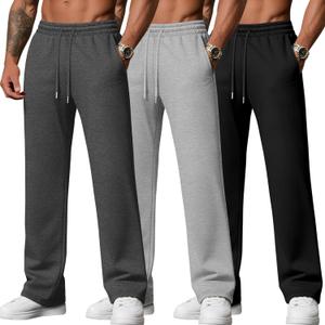 Neer 3 Pack Men's Sweatpants Athletic Lounge Pants Thin Open Bottom Baggy Casual Drawstring Lightweight Joggers with Pockets