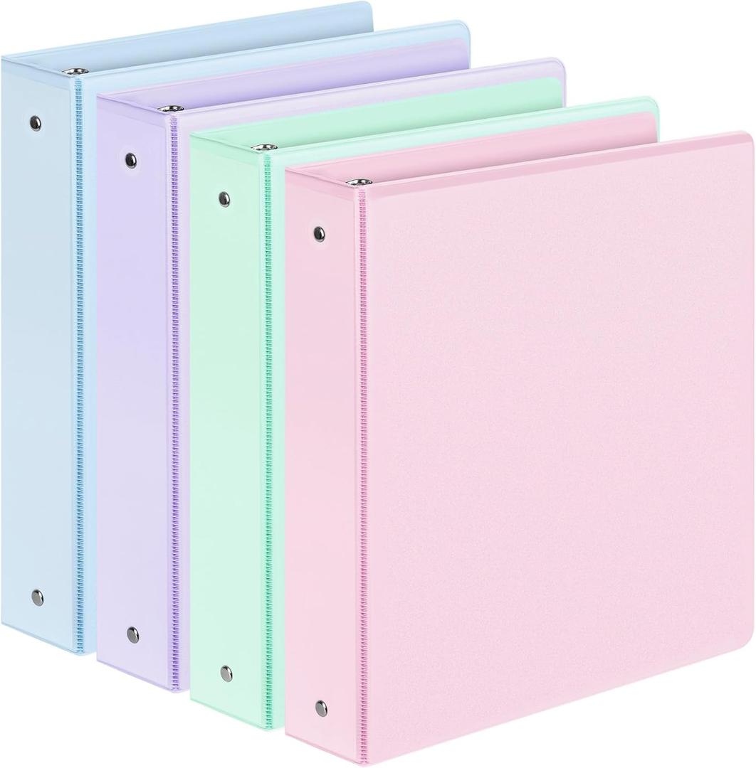 4 Pack 3 Ring Binders 1.5 Inch, Sooez Three Round Ring Binder with Pockets