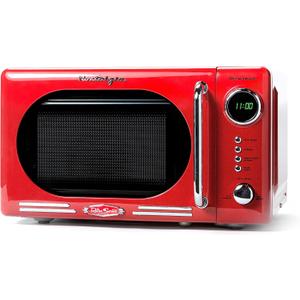 Nostalgia Retro Compact Countertop Microwave Oven - 0.7 Cu. Ft. - 700-Watts with LED Digital Display - Child Lock - Easy Clean Interior - Red