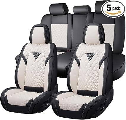 for Toyota Camry Seat Covers 2001-2026,Premium Leather, 360° Full Protection, Thick Padding & Memory Foam, Waterproof & Stain-Resistant Car Seat Cover Full Set (5 Seat,Cream White)