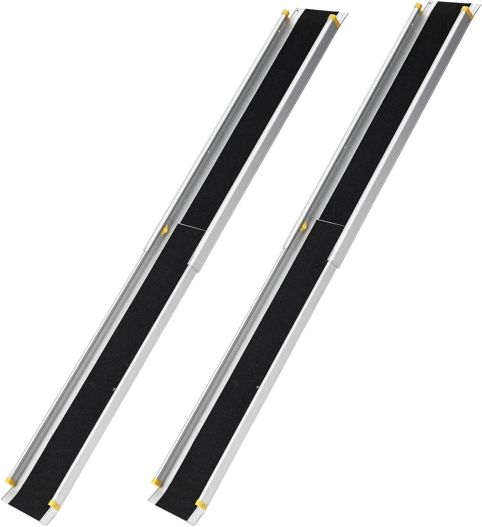 1 Pair 8 FT Telescoping Portable Wheelchair Ramps for Steps, Adjustable Wheelchair Ramp with Anti-Slip Surface and Storage Bag, 600 Lb Weight Capacity
