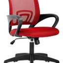 BestOffice | Ergonomic Office Chair | Mid-Back Swivel Desk Chair | Breathable Backrest & Lumbar Support | Adjustable Height | Sponge Seat | Rolling Wheels | Red | for Adults & Women