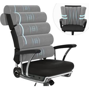 Back Support Pillow for Office Chair with Neck Support,Lumbar Pillow Adjustable for Chair,Patented 6 semi-Circular Foldable Back Cushion Hanging on Desk Chair/Couch/Recliner,Soft (Grey Short Velvet)