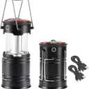 Lichamp 2 Pack Camping Lanterns Rechargeable and Battery Powered, Dual Power Source and 4 Mode Lantern Flashlight COB Camp Light for Power Outages, Camping Supplies and Home Hurricane Supplies, E2BK